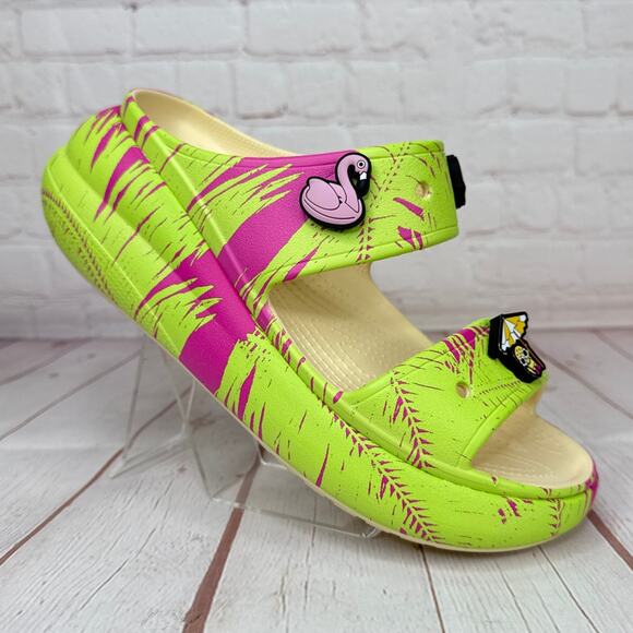 CROCS Shoes - Crocs Classic Crush Platform Sandals Springbreak Vanilla/Multi M Sz 4/W Sz 6